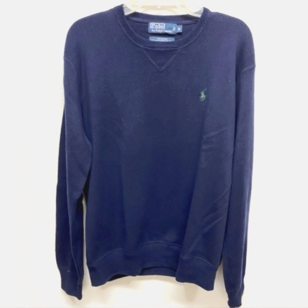 Polo Ralph Lauren Navy Blue Crewneck Sweater Green Pony